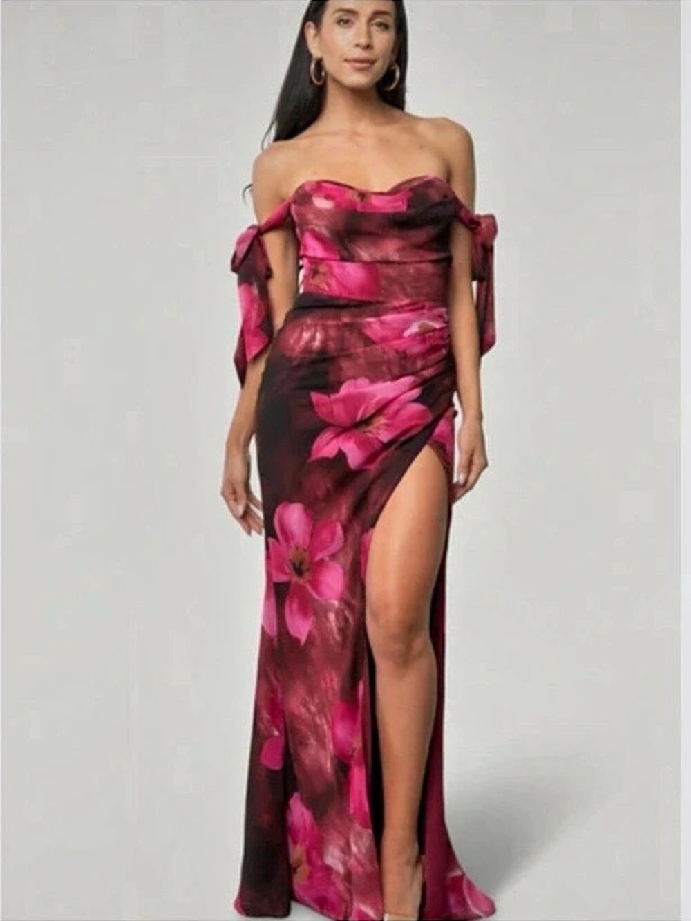 Baltic Born Carina Off-Shoulder Maxi Dress Pink & Burgundy